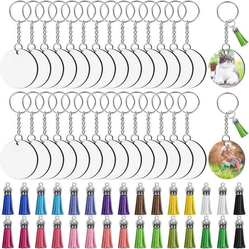 Modacraft Sublimation Keychain Blanks Set, 120Pcs with 2 Inch Round Blanks, Tassels, Keychain Rings, Jump Rings for DIY Crafting - Image 1